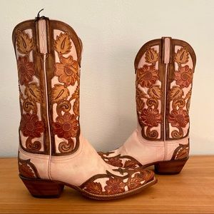 Lucchese Destroyed Pink - Floral Butterfly and Swallow  Hand Tooling